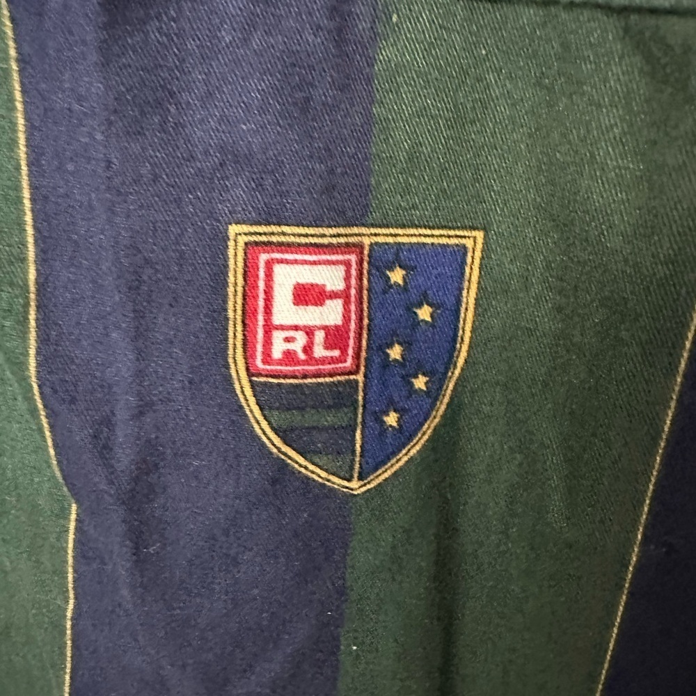 CHAPS RALPH LAUREN 90s Button-down Shirt XXL Green Navy Striped Emblem Logo - Picture 3 of 6